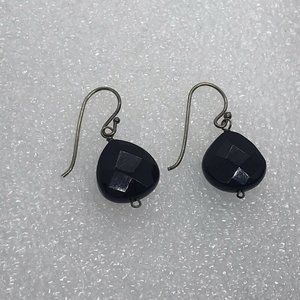 Sterling silver Black natural stone teardrop hook earrings 925